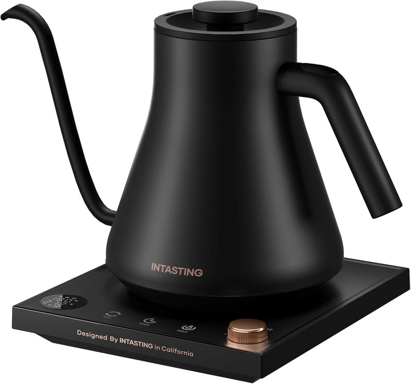 intasting Electric Kettles, Gooseneck Electric Kettle, ±1℉ Temperature Control, Stainless Steel Inner, Quick Heating, for Pour Over Coffee, Brew Tea, Boil Hot Water, 0.9L Black - Image 1